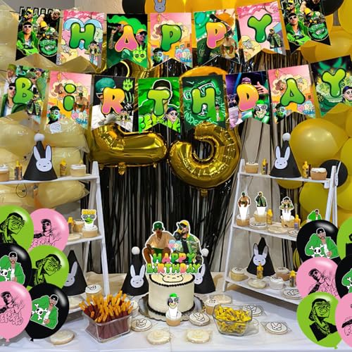 PINUO ๐๐ฎ๐ป๐๐๐ธ Birthday Party Supplies,Rapper Singer ๐๐ฎ๐ป๐๐๐ธ Party Decorations Includes Happy Birthday Banner,Cak...