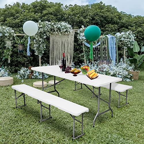 Byliable Folding Bench 6 Foot, Plastic Folding Bench Seat Portable Foldable Picnic Party Camping Dining Seat, White Garden...