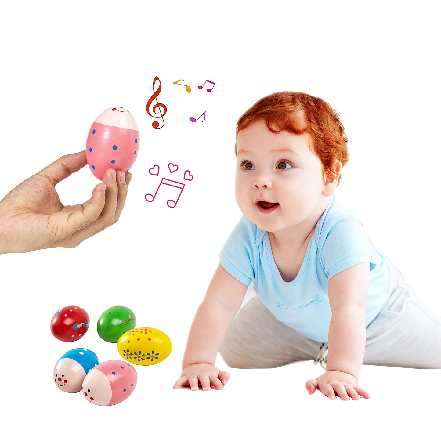 Musfunny Egg Shakers Set 7Pcs Wooden Hand Percussion Shakers Musical Maracas Instrument For Kids Musical Education Party Classro
