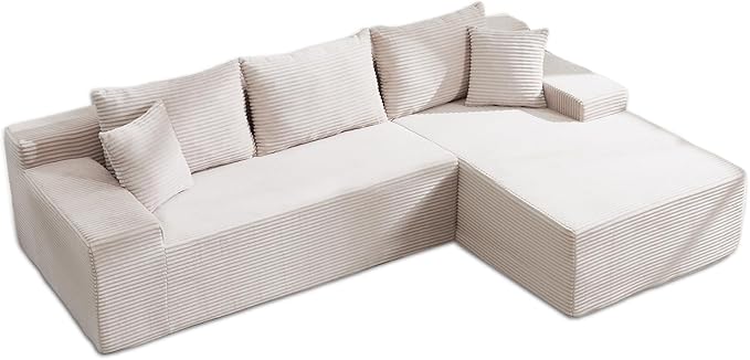 105’’ L-Shape Modular Sectional Sofa with Chaise, Convertible Cloud Couch, Corduroy Fabric & High-Density Memory Foam, No Assembly Required for Living Room (Beige, Right Facing Chaise)