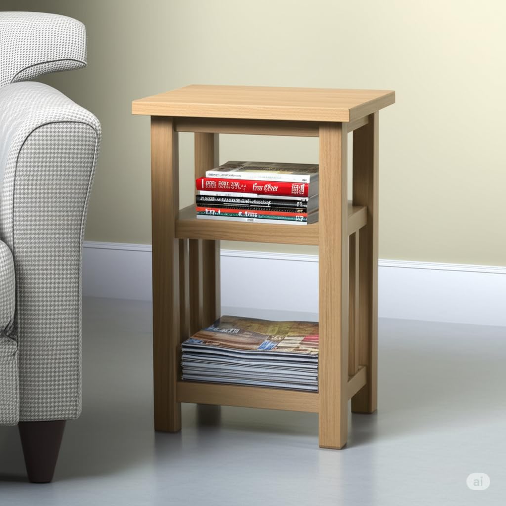 Delex Small Tables for Living Room Side Table with Storage Solid Oak Wood End Table for Sofa Couch and Bed Tea Coffee Table