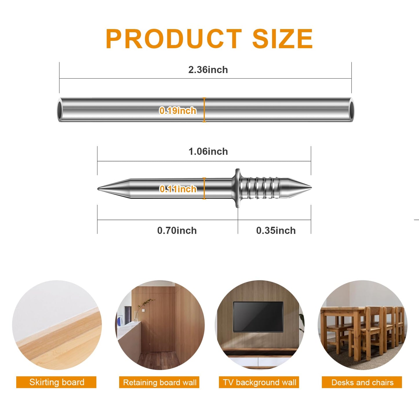 LJYPYXU 400pcs Double Head Skirting Nails with 4 Tools - Invisible Seamless Baseboard Screws for Solid Wood Trim, Double-Sided Installation