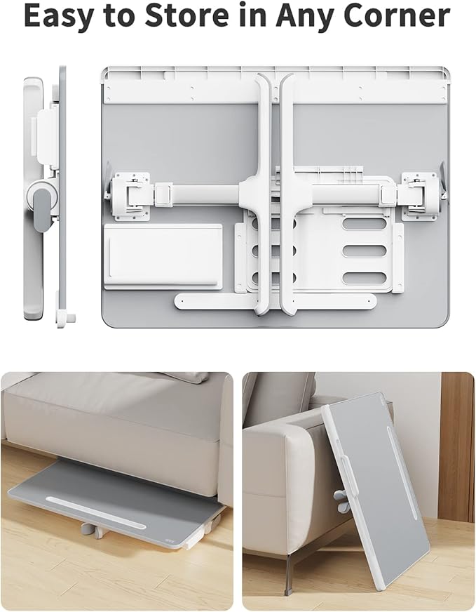 Laptop tray, SAIJI 60*45cm Table lap for bed, Multi-purpose Premium Lapdesk, Height Angle adjustable, with Book Stand, Drawer, Tablet slot, for Eating, Working, Writing, Gaming, Drawing (Light Grey)