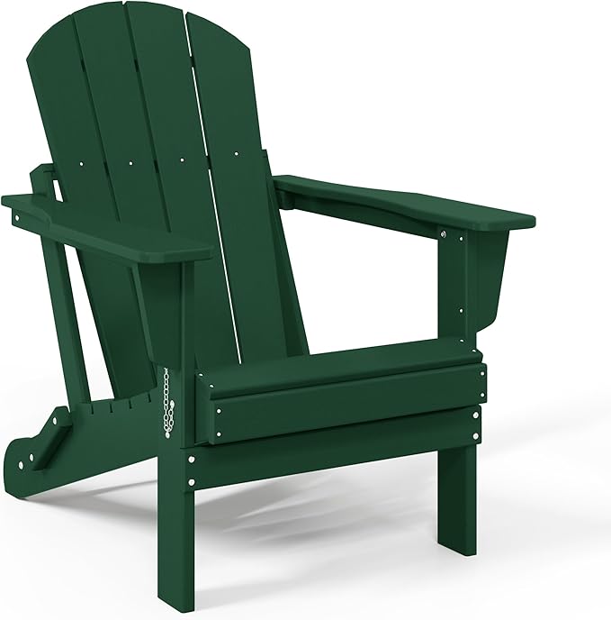 Costaelm Patio Conversation Set, 5 Piece Balcony Furniture, Small Patio Firepit Furniture Outdoor Adirondack Square Coffee Table and Chair for Backyard Lawn Porch Pool Garden, Dark Green