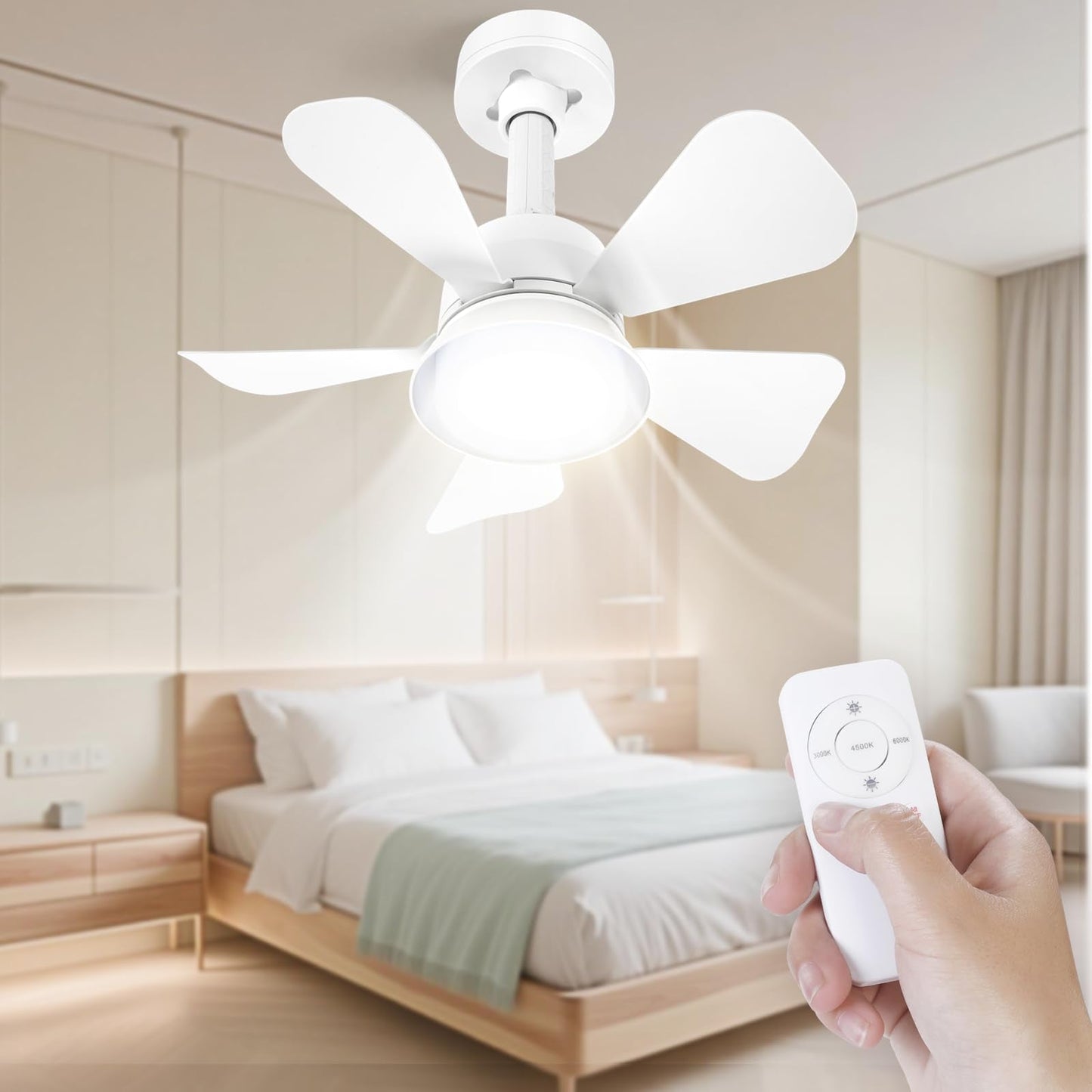 WARWARS Remote Controlled Ceiling Fan Light, 3 Wind Speeds & Dimmable Lighting, Wide Voltage Input, Modern Style for Dining or B