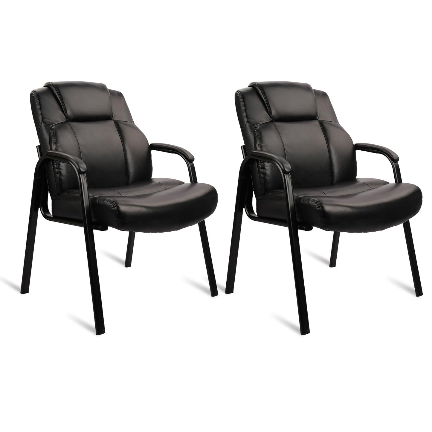 CLATINA Big & Tall 500 lb. Guest Chair, Leather Reception Chairs with Padded Arm Rest for Waiting Room Office Home and Meeting Conference-Black, 2 Pack