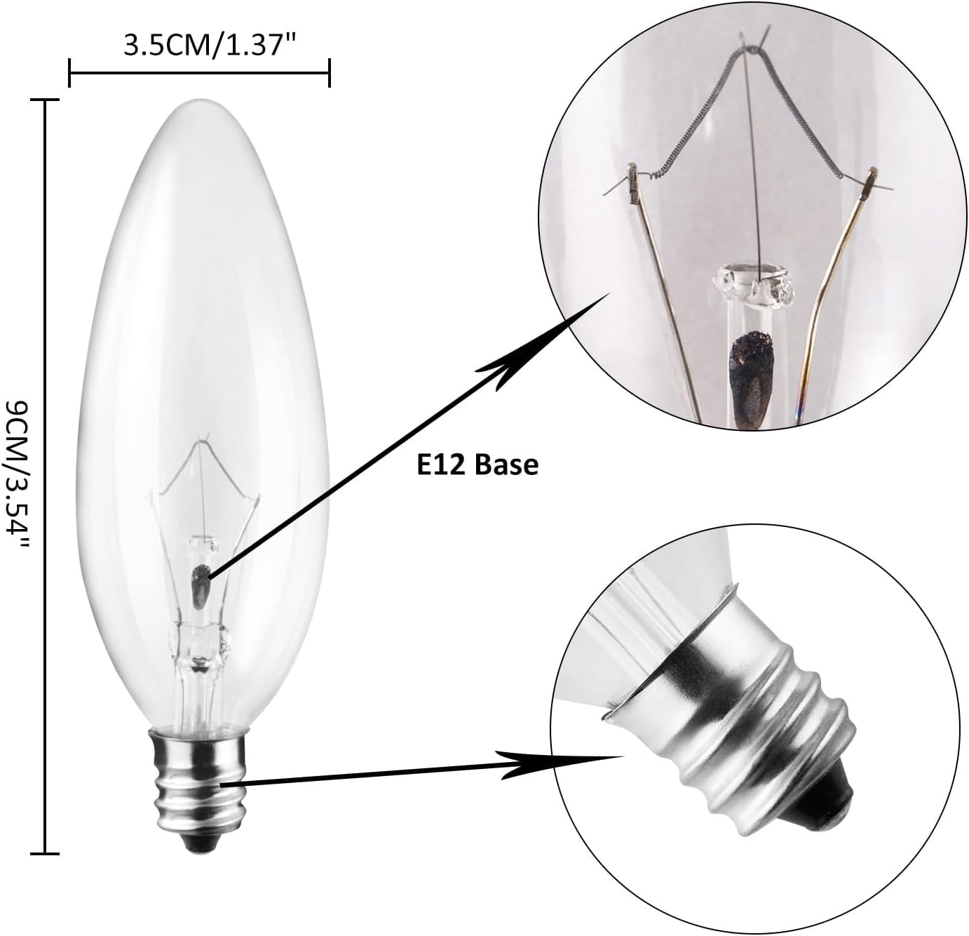 12-Pack 60 Watt Chandelier Light Bulbs, Incandescent Candle Light Bulb - Warm White 2500K, 500 Lumen Dimmable, E12 B10 Clear Candelabra Light Bulbs for Vanity, Ceiling Fan, Wall Sconces (60 Watts)