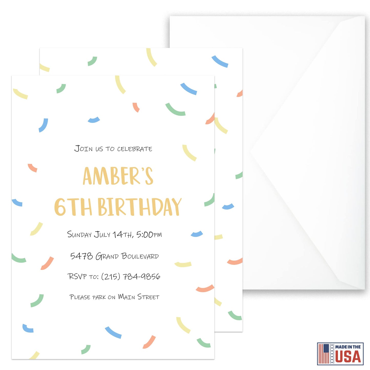 DISCOUNTCARDSTOCK.COM Custom Personalized Birthday Invitations - 25 Premium Invites & 25 White Envelopes - All Age Designs - Made in the U.S.A. (Confetti)