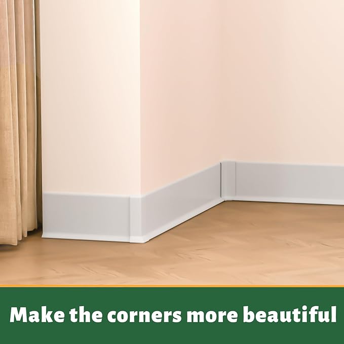GAMZAU Baseboard Corner Blocks 4inch Height, Self Adhesive 3 Inside + 3 Outside Corners-Connector Between The Cove Base Wall Base Rubber Moulding Trim, Perfect Match for Our S100 Baseboard(White)