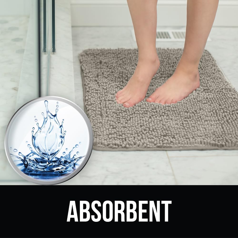 KANGAROO Bathroom Rugs, Chenille Soft Absorbent Bath Rug, Shaggy Shower Mat, Quick Dry Machine Wash Bathmat, Plush Carpet Mats for Tub, Bathtub and Room Home Decor Accessories, 60x24, Beige