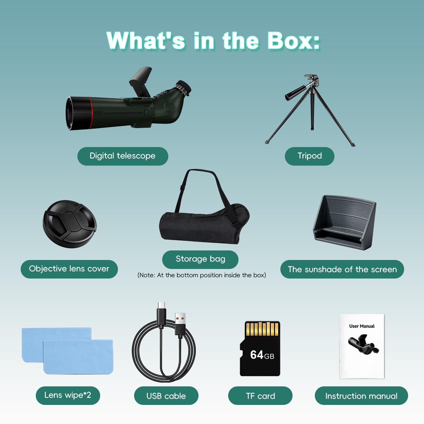 Smart Telescope, Digital Electronic Telescopes with 4K Astrophotography Camera, Internal and Externat Dual Screens Spotter for Adults & Kids & Beginners Astronomy with 64G Card