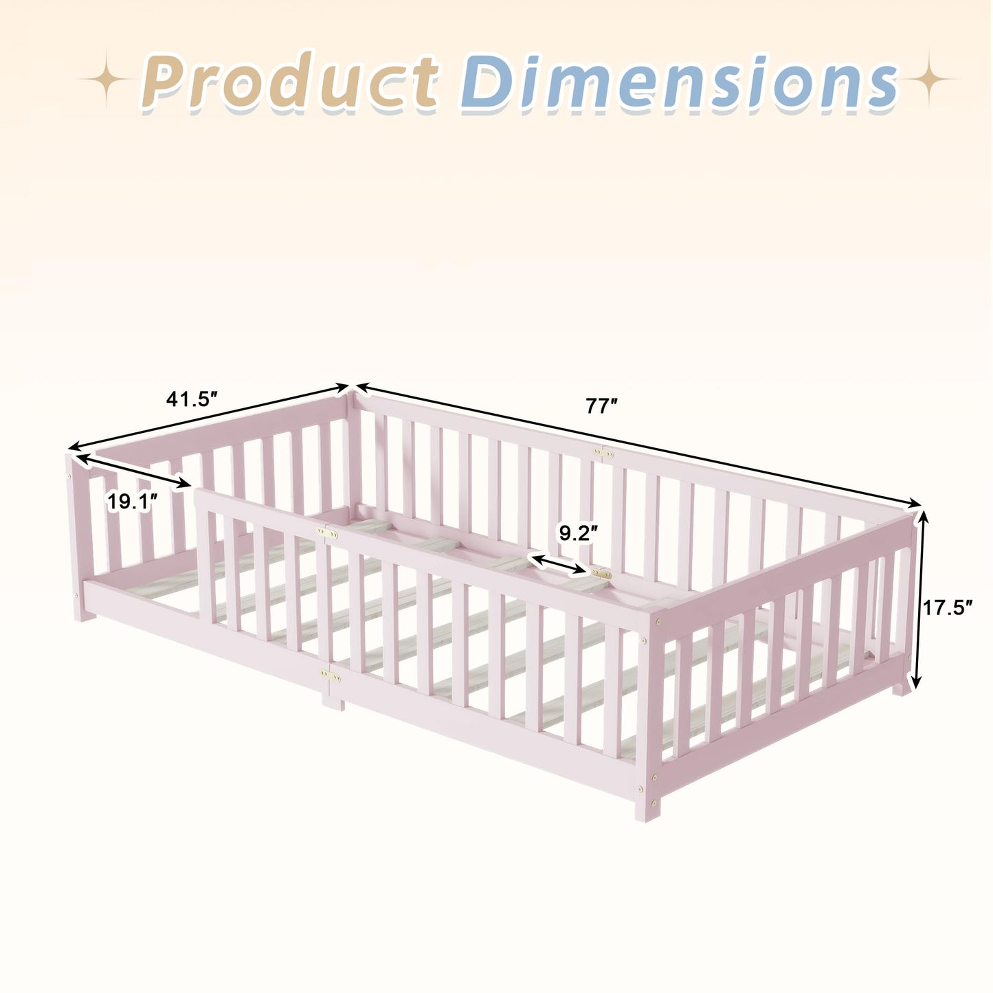 Duxelifin Twin Toddler Floor Bed, Wooden Montessori Bed Frame for Kids, Twin Size Bed Frame with Rails for Kids, Boys and Girls, No Box Spring Needed, Pink