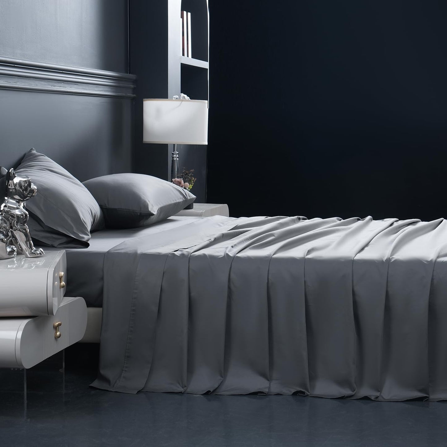 Bedlifes 1200 Thread Count Egyptian Cotton Sheets Queen Size Set-100% Cotton Bed Sheets-Luxury Hotel Cooling Sheets-Breathable Soft Smooth-Sateen Weave-16 Deep Pocket-Dark Grey-Queen