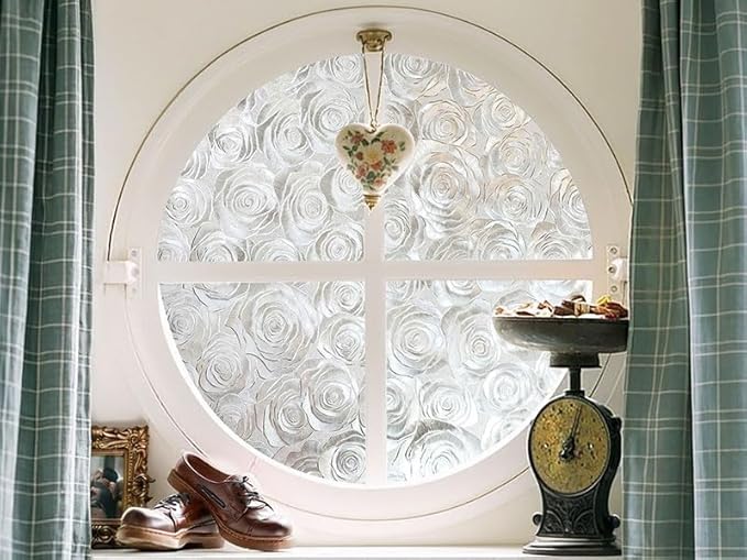 Window Privacy Film, Frosted Glass Decorative Static Cling, Removable Sun Blocking Vinyl Covering,Window Film for Home Kitchen Living Room Bathroom,Sea of Flowers,35.4" x 78.7"