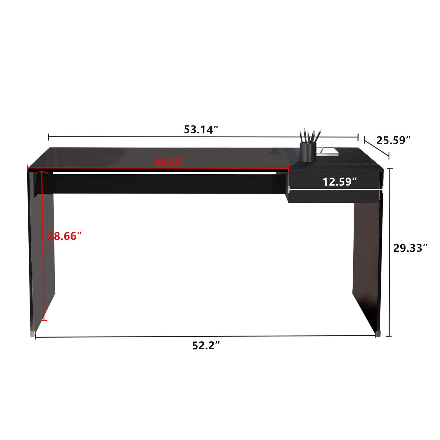 NessCarsti 53.14" Modern Tempered Glass Executive Desk with Drawer, Black Wood Finish and Tempered Glass Legs – Minimalist Stylish Workstation Table for Home Office