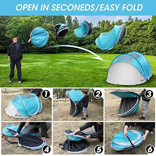 VILLEY 4 Person Easy Pop Up Tent, Waterproof Automatic Setup Instant Lightweight Camping Beach Tent with Carrying Bag for Camping, Hiking & Traveling