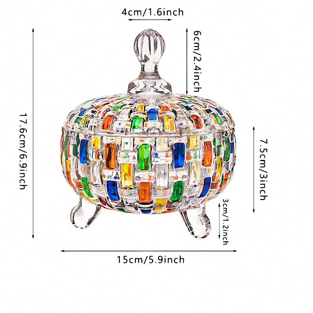 MAGCOLOR Elegant-Hand Painted Colorful Large Crystal Glass Candy Box,Candy jars with Lid,Storage Jewelry Jar,Candy dish covered,Great Gift for Family Friends-24 oz-Cute Candy servers.