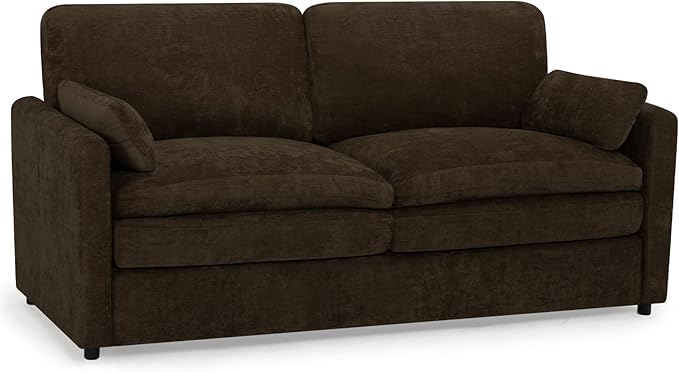 ACMEASE 69” Chenille Loveseat Sofa w/Arm Pillows, Upholstered 2-Seater Sofa w/Comfortable Back Cushions, Modern 2 Seats Couch w/High-Density Foam for Living Room, Apartment, Office, Brown