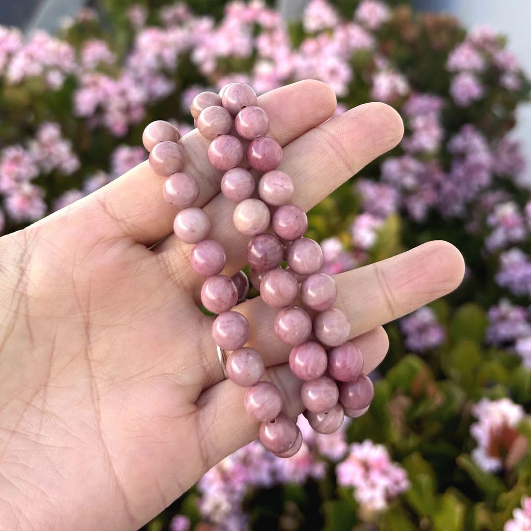 Adabele Real Natural Pink Rhodonite Gemstone Beaded Bracelet 8 inch Stretch Chakra Healing Crystal Stone Jewelry Women Birthday