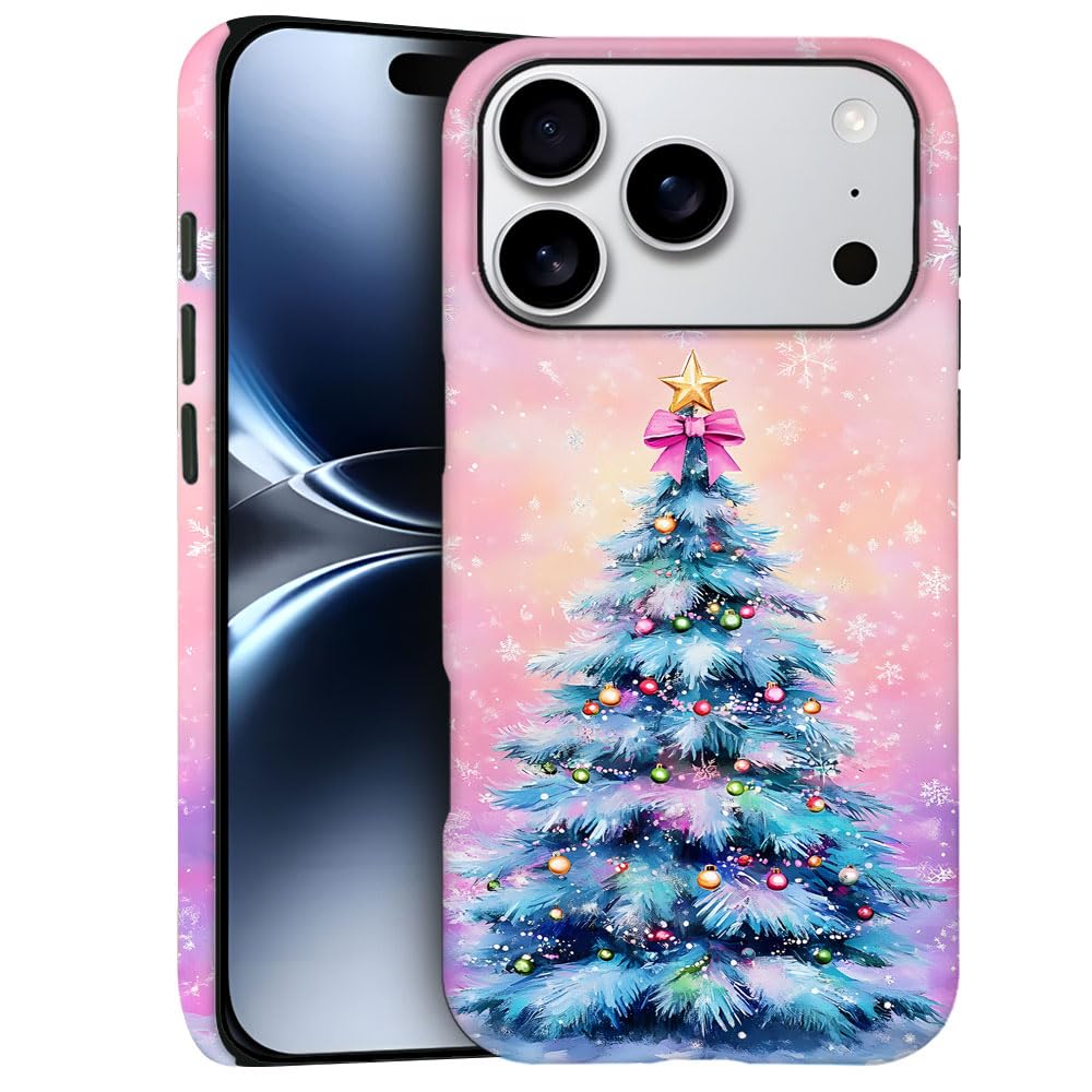 DJSOK Compatible with iPhone 17 Pro,Frosted PC Anti-Scratch Shockproof Case - Christmas Tree Pink