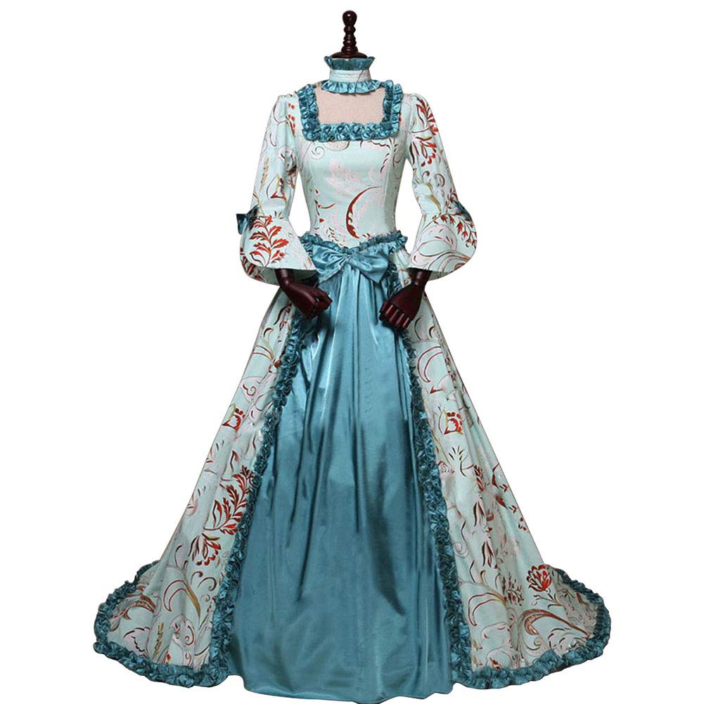 HFU Women's Marie Antoinette Victorian Dress 18th Century Medieval Civil War Ball Gown Southern Belle Costume (25# Blue, S)