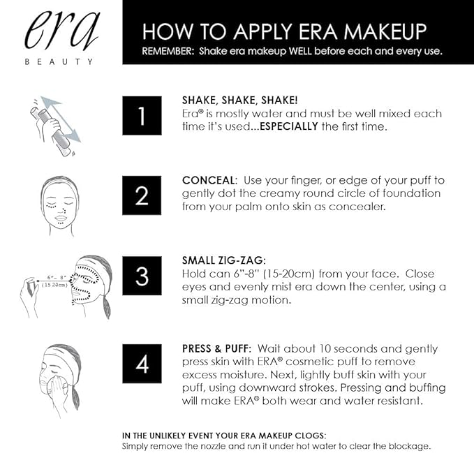 ERA Beauty Essentials Airbrush Makeup Collection (Era Face spray on Foundation - R6 Ginger + Era Primer + Sponge)