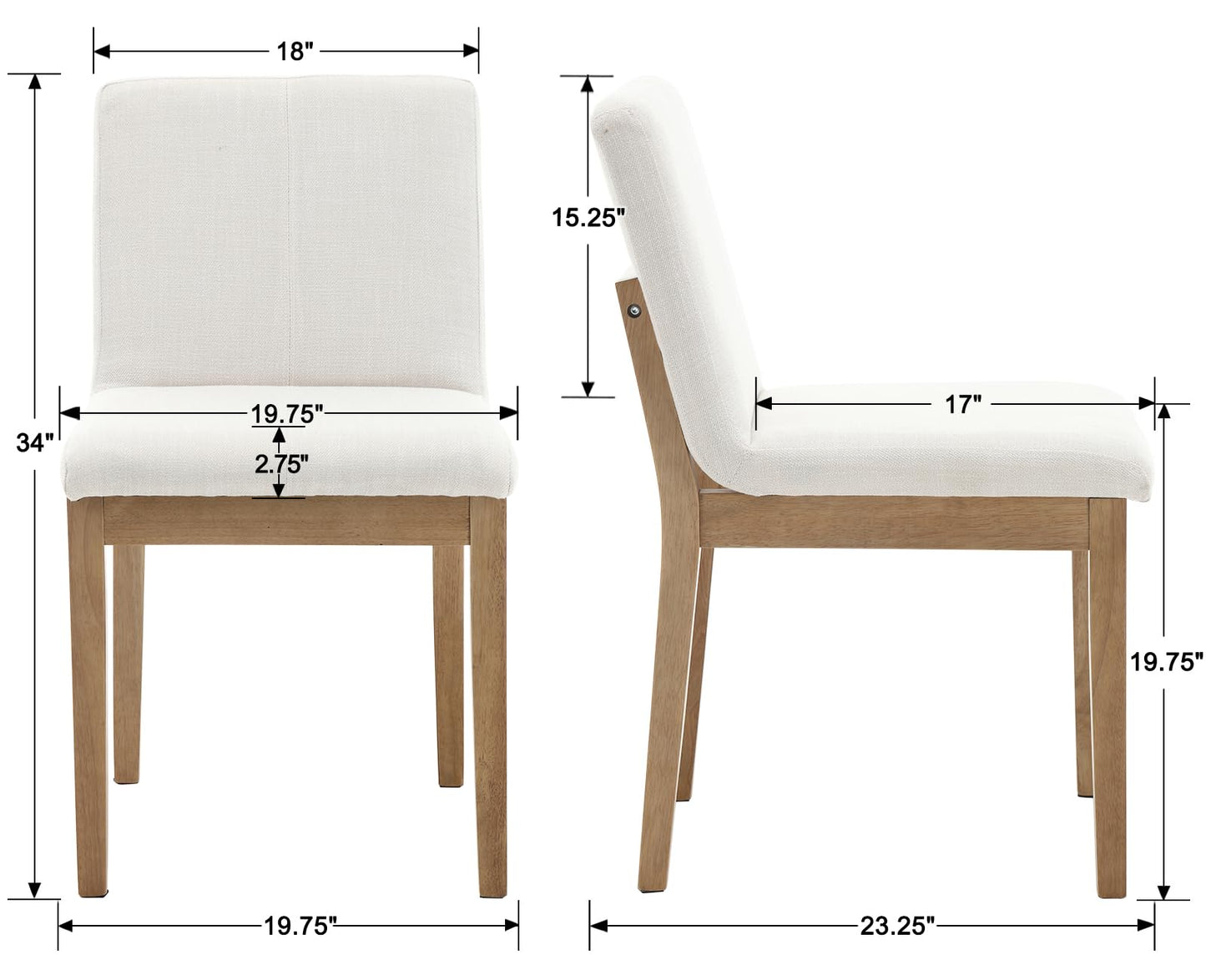 Kmax Modern Dining Chairs Set of 4, Upholstered Armless Wood Chairs Linen Fabric Side Chairs for Dining Room, Kitchen - Beige