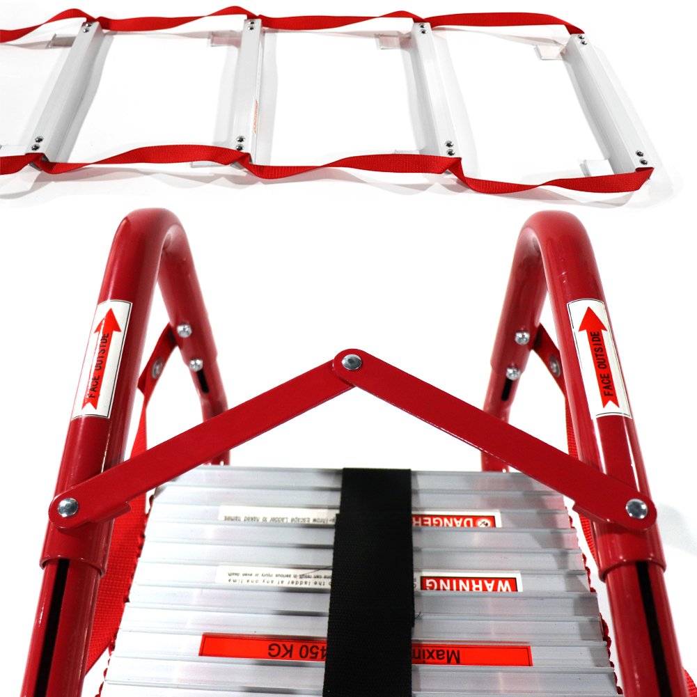 Fire Escape Ladder, 3 Story Emergency Portable Safety Ladder for Adults & Kids with Anti-Slip Rungs and Wide Steps V Center Suitable for Windows and Balcony|25-Foot