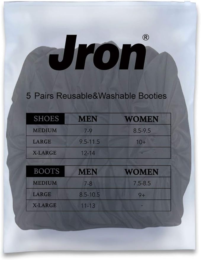 Jron 5 Pairs Premium Reusable Washable Shoe Cover Boot Covers for Contractors (5 Pairs | US 12-14 For Shoes/US 11-13 For Boots, Black)