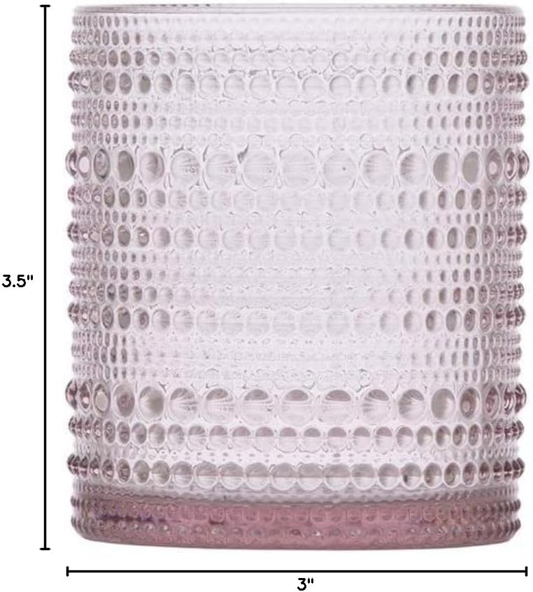 Fortessa Jupiter Beaded Hobnail Glass, 10 Ounce Double Old Fashioned (Set of 6), Pink