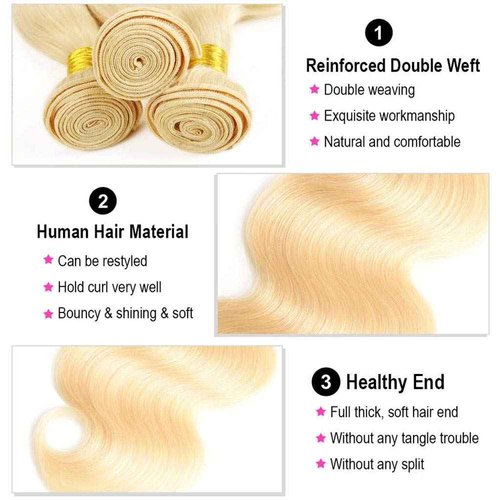 ππ»ππ€ππ²π²π» 613 Bundles with Closure Body Wave #613 Blonde Human Hair 12A Grade Brazilian Virgin Human Hair 4 Bundles with Closure Free Part (10 10 10 10 + 10, 613)