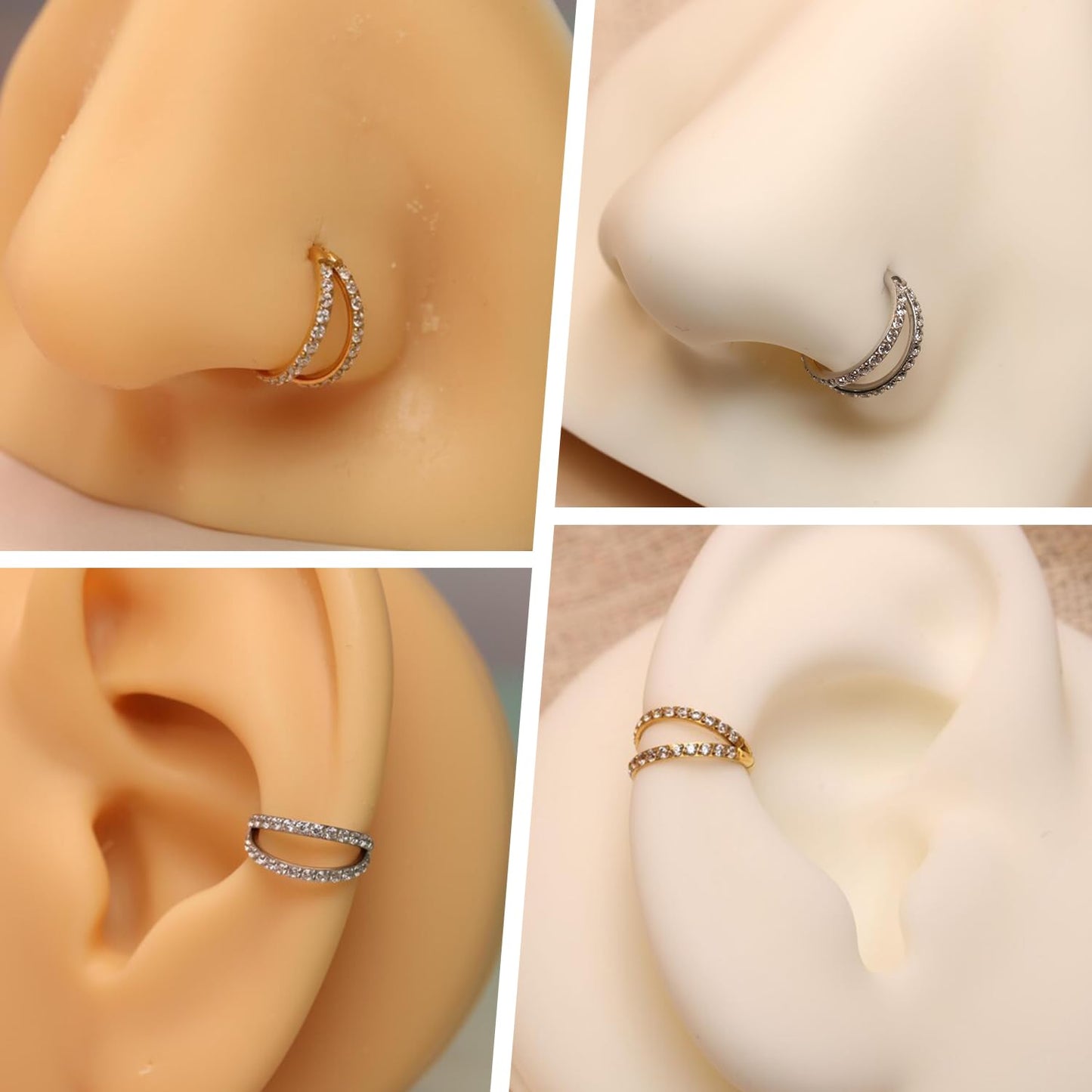 FUNLMO Conch Piercing Jewelry Double Hoop Nose Ring Septum Ring Helix Daith Rook Earring Tragus Jewelry Surgical Steel Diamond C