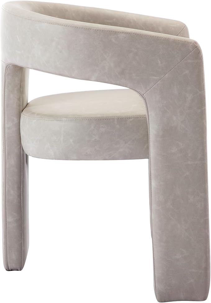 DAYALANE Modern Barrel Dining Chair, Upholstered Faux Leather Kitchen Chairs with Arms Comfy Side Chair for Living Room/Dining Room/Reception, Pu Grey