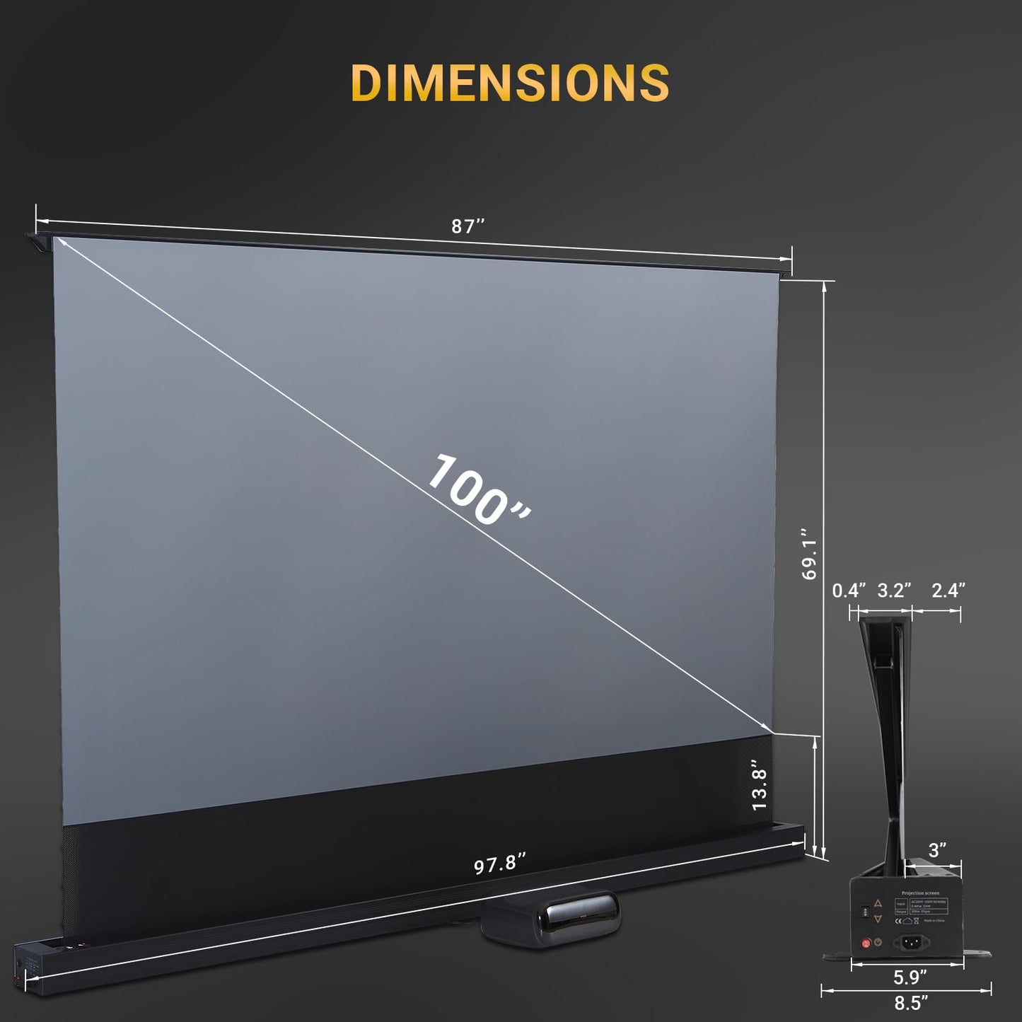 SilverMagic ALR/CLR Motorized Floor Rising Projector Screen for UST Projectors 120”, 95% Ambient Light Rejecting, 4K/8K Ultra HD, Active 3D, for Home Theater Living Room Bedroom Office