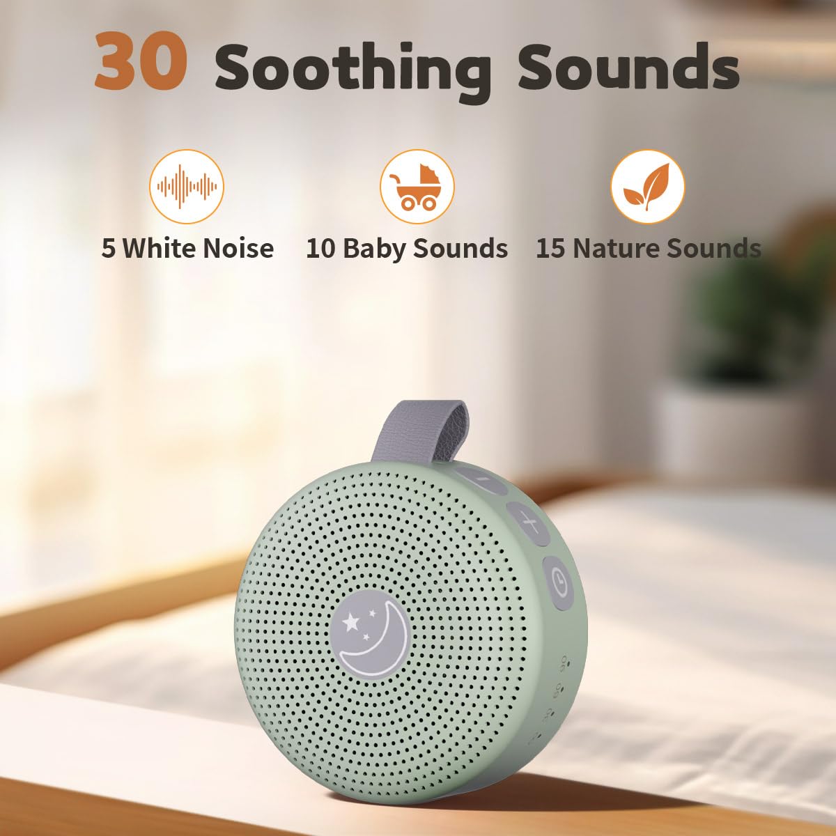 Mini Sound Machine Portable Baby White Noise Machine Brown Noise Machine 30 Soothing Sounds for Kids Adults Auto-Off Timer 32 Volume Levels Battery Sleep Machine for Home Office Privacy