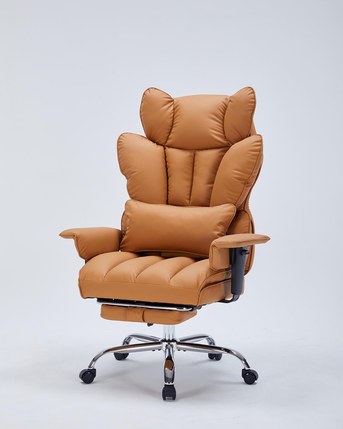 GarveeTech Big and Tall Office Chair with Footrest, 400lbs Executive Leather Office Chair, Ergonomic Gaming Chair for Adults, High Back Desk Chair with Lumbar Support, 150 Degree Reclining, Brown