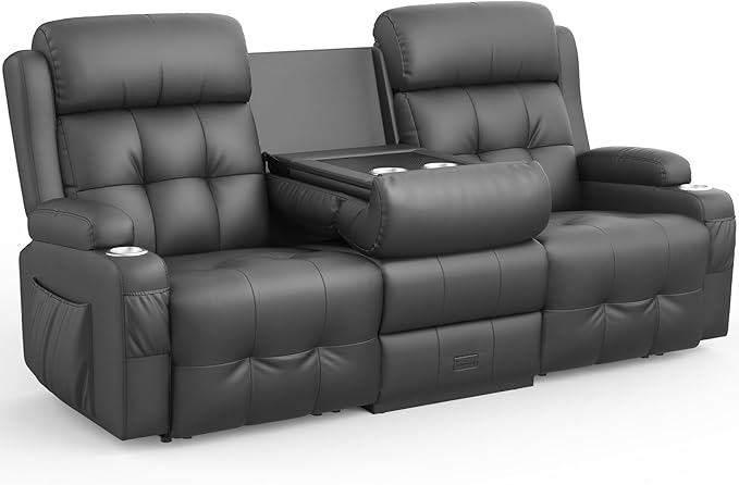 Aotolo Recliner Sofa, Massage Reclining Sofa 3 Seater Sets Heavy Weight Capacity, RV Loveseat Couch Clearance with Flip Back Console, Storage, Cup Holders, Wall Hugger Reclining Couch for Living Room