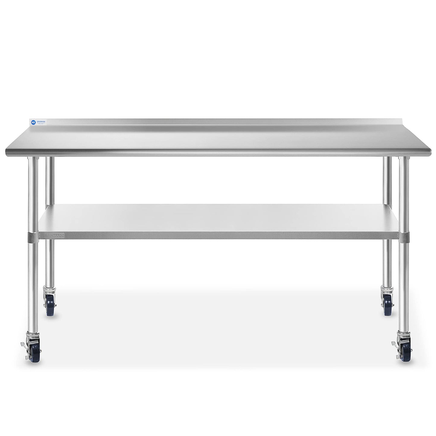 GRIDMANN Stainless Steel Table 72 in. x 24 in., NSF Commercial Kitchen Prep & Work Table w/Backsplash and Wheels