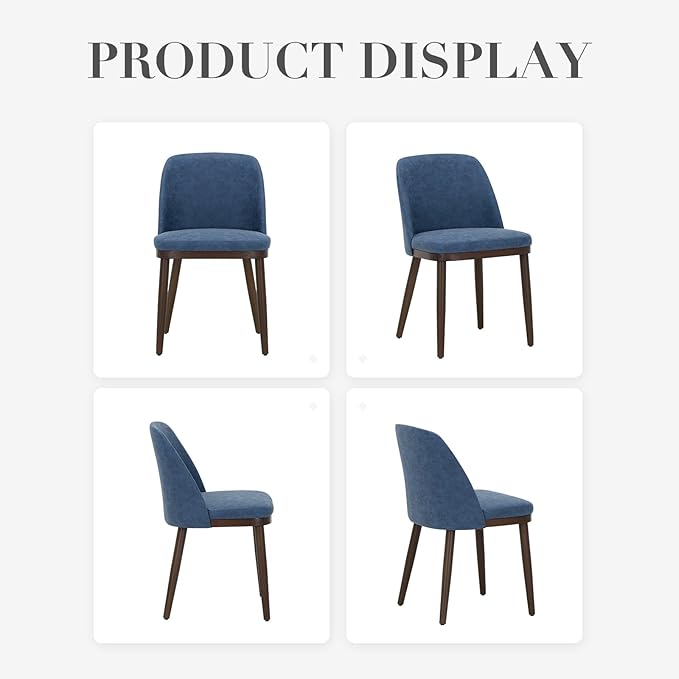 COLAMY Upholstered Dining Chairs Set of 2, Modern Kitchen Chairs with Back, Leather Side Dining Room Chairs with Wood Legs for Kitchen Dining Room Restaurant,Blue