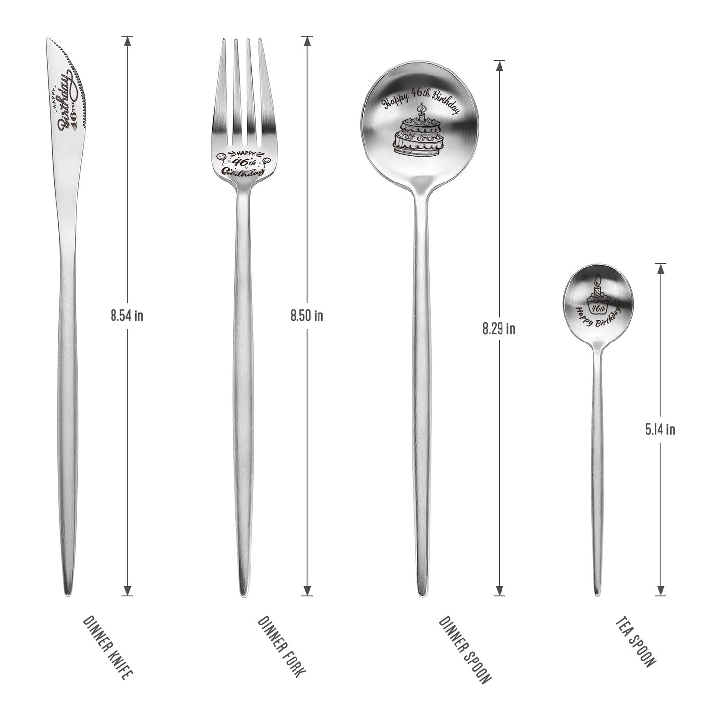 Happy 46th Birthday Spoon&Fork Gifts Engraved Cutlery Set Personalized Birthday Gifts for Son Daughter Sister Brother Friends