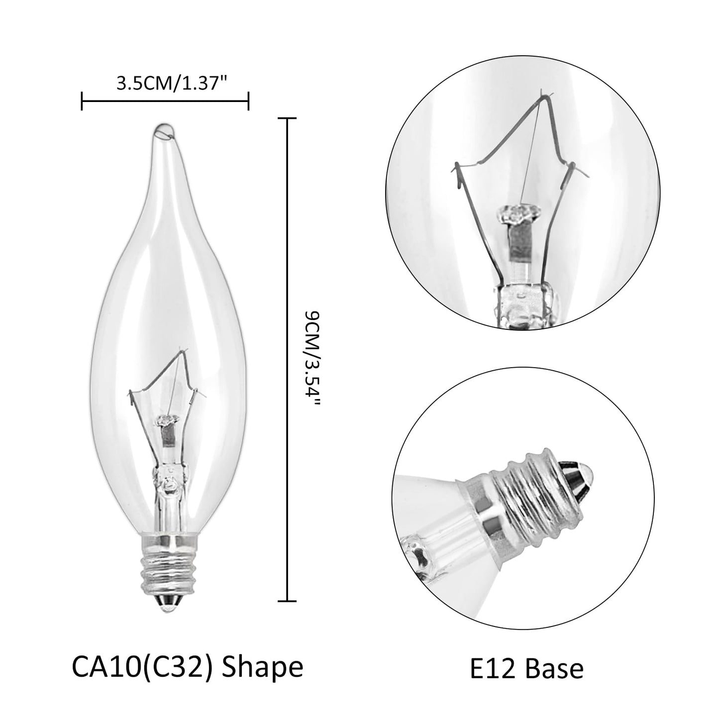 LinMiFo 12-Pack E12 B10 Clear Candelabra Base Bulb, 60W 120V Incandescent Candle Light Bulbs Dimmable Chandelier Light Bulbs for Pendants or Outdoor, Ceiling Fan, Fireplace, Wall Sconces