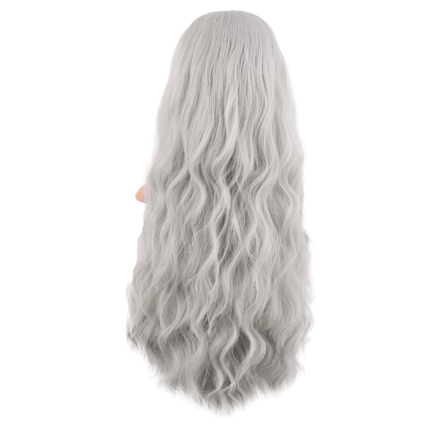 MapofBeauty 28 Inch/70 cm Long Wavy Middle Part with No Bangs Synthetic Fiber Curly Fashion Women Party Cosplay Wig (Silver)