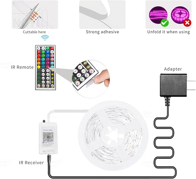 KSIPZE 100ft Led Strip Lights RGB Music Sync Color Changing Led Lights with Smart App Control Remote Led Lights for Bedroom Room Lighting Flexible Home Décor