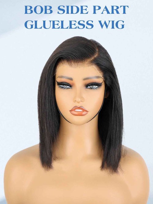 12 Inch Bob Straight Side Part 7x5 Wear and Go Glueless Wigs Human Hair Pre Cut Pre Plucked Bleached HD Lace Front Bob Wig Human Hair 180% Density Short Straight Wigs for Black Women