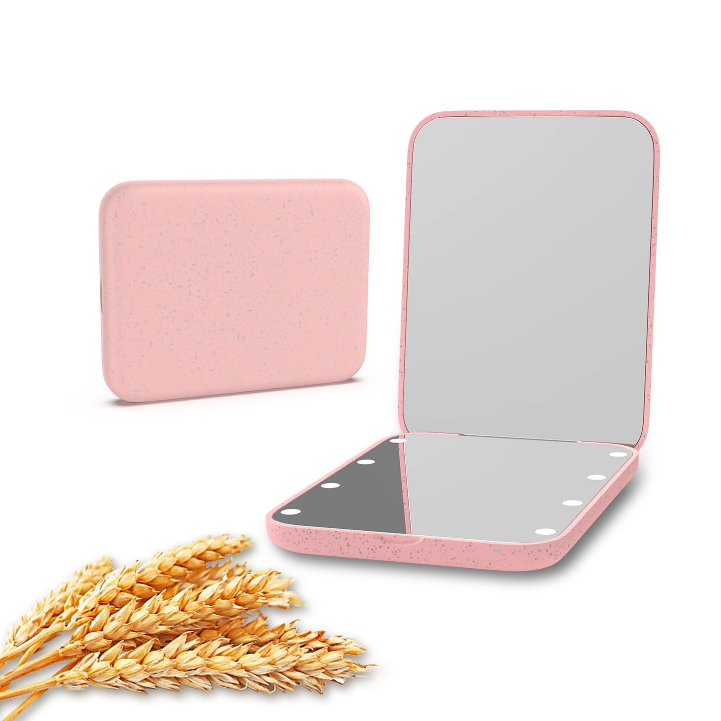 Kintion Pocket Mirror, 1X/3X Magnification LED Compact Travel Makeup Mirror with Light for Purse, 2-Sided, Portable, Folding, Handheld, Small Lighted Mirror for Gift, Pink
