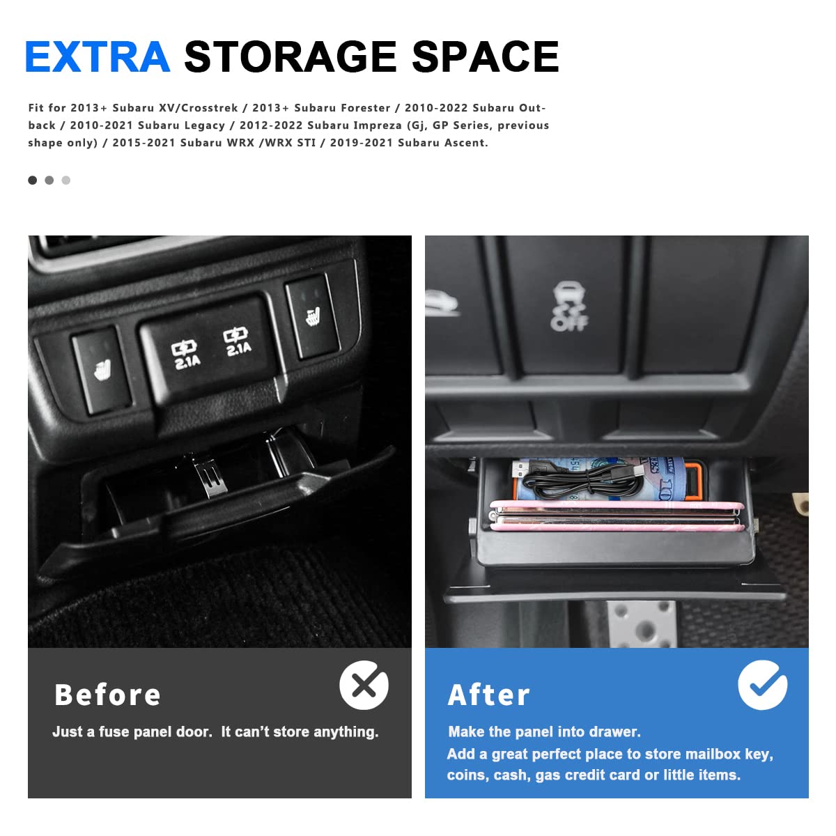 auovo Fuse Box Coin Container Storage Tray Compatible with Subaru Crosstrek Impreza XV Forester Legacy Outback WRX STI Ascent (Orange/Red/Black)