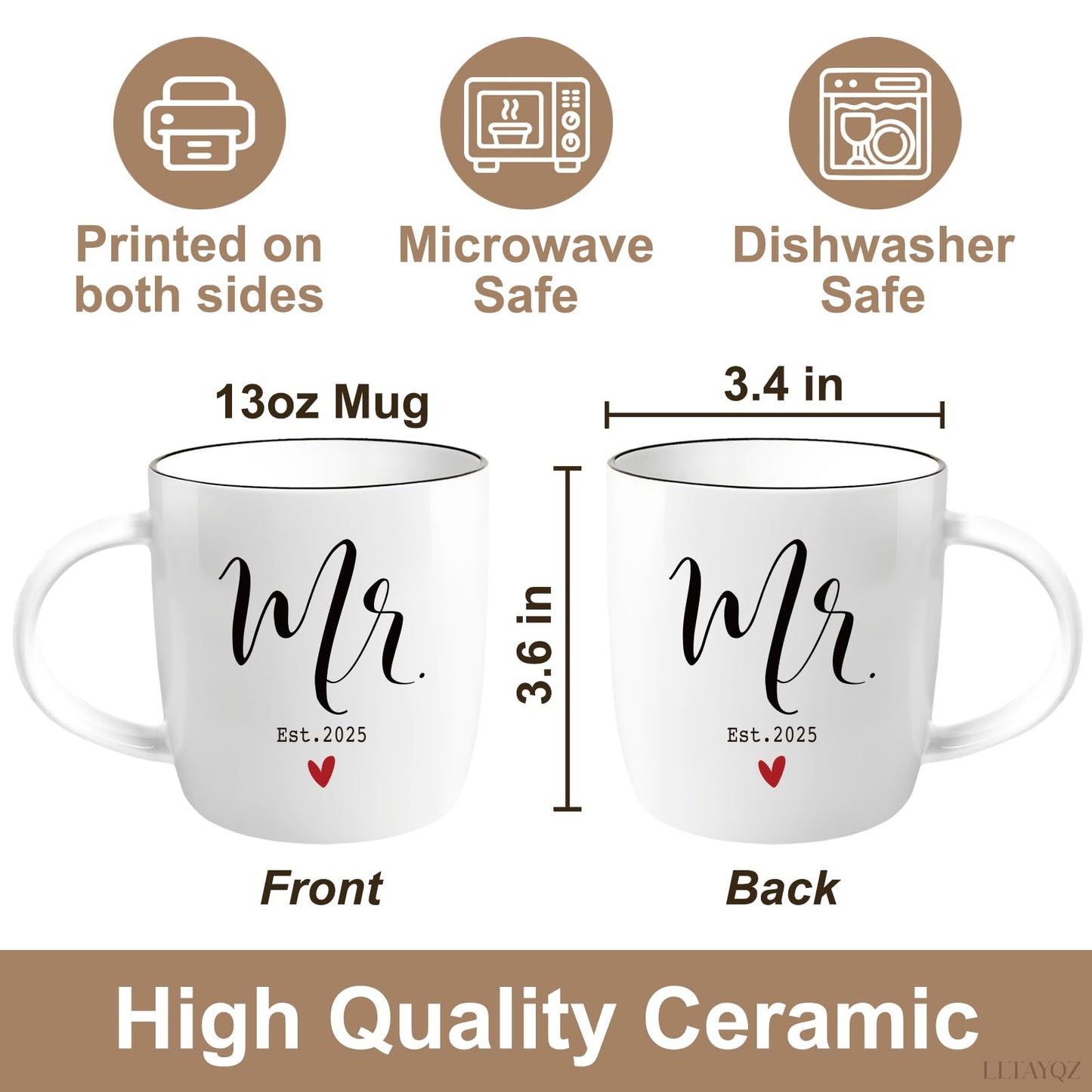 EST 2025 Mr and Mrs Valentine Wedding Mug Gifts for New Couples, Newlyweds Anniversary Bride To Be Mug Gifts, Ceramic Mugs Engagement Gift for Couples, Wedding Registry Mugs Gift for Her Him-20