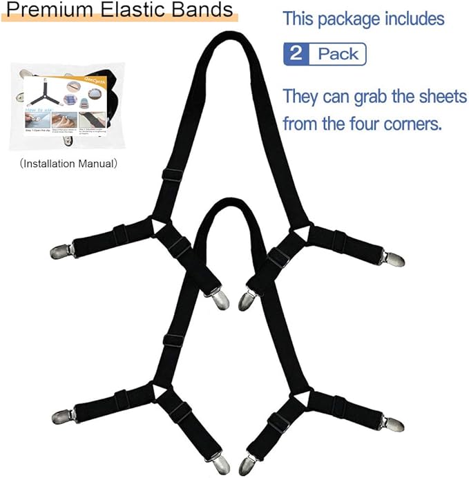 Bed Sheet Holder Straps, 2Pcs Adjustable Crisscross Fitted Sheet Band Straps Grippers Suspenders,Triangle Elastic Mattress Cover Holder Fasteners for All Bed Sheets, Mattress Covers