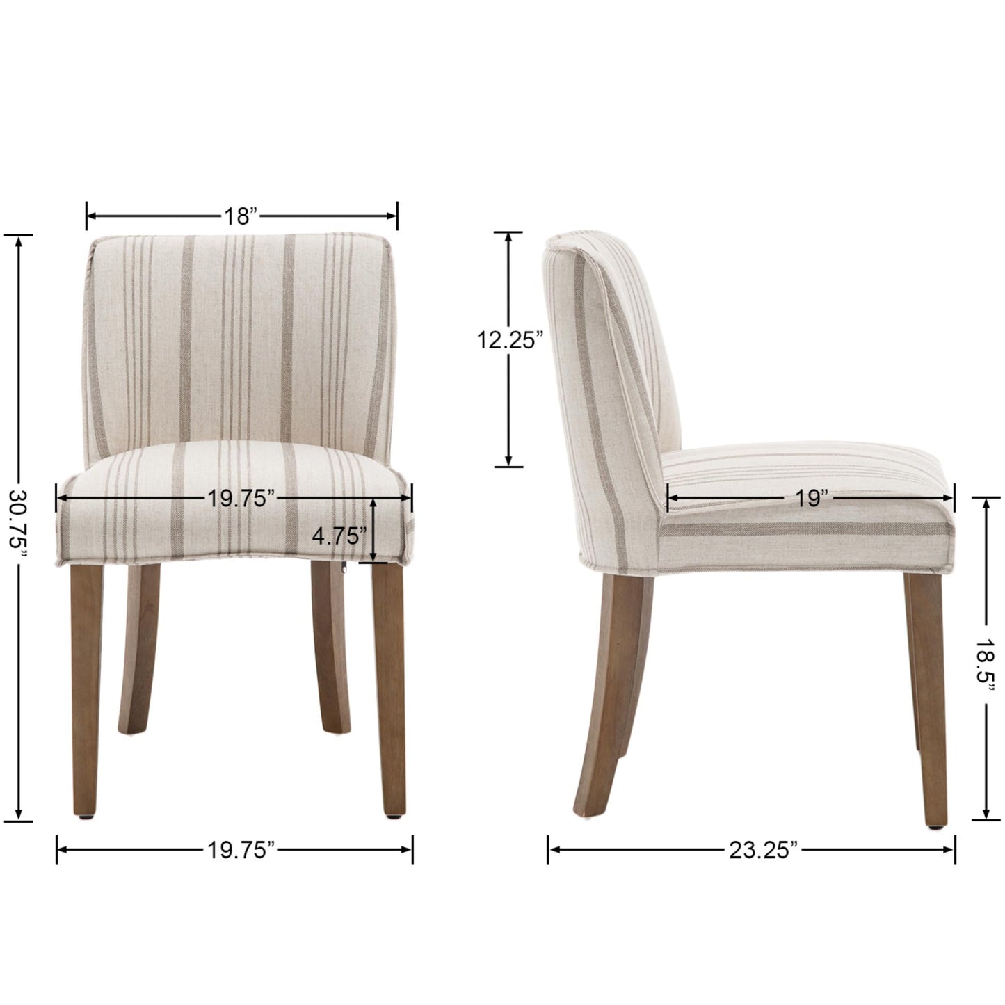 DM Furniture Rustic Dining Chairs Set of 2 Upholstered Kitchen Chairs Solid Wood Armless Dining Room Chairs for Home Kitchen/Restaurant, Khaki Stripe