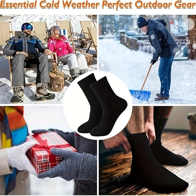 3 Pairs Black Socks for Men Thermal Socks for Men Extreme Cold Weather, Black Sock with Elastic Ribbed Cuff, Machine Washa...